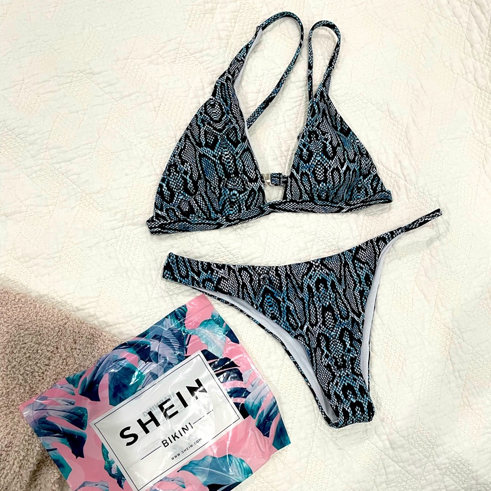 Size small snakeskin bikini from SHEIN.